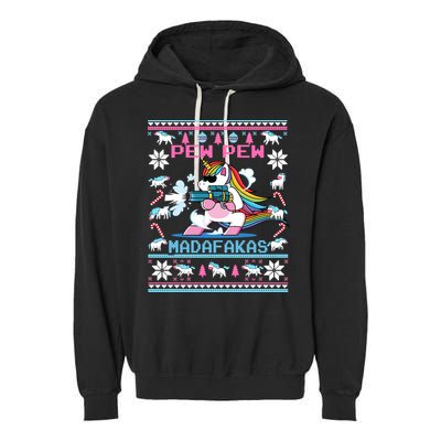 Unicorn Pew Pew Madafakas Ugly Christmas Sweater Garment-Dyed Fleece Hoodie