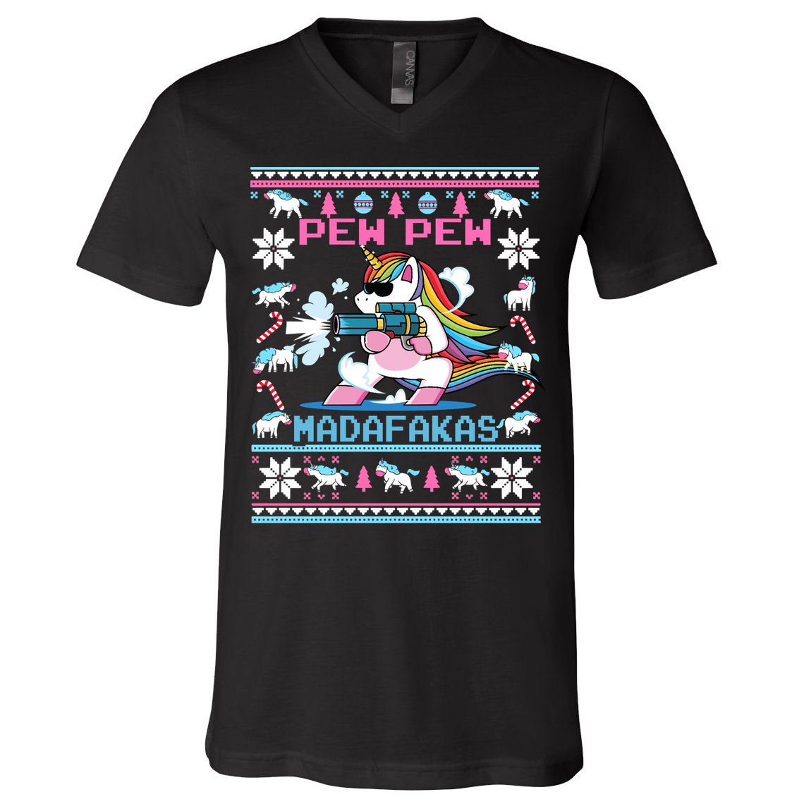 Unicorn Pew Pew Madafakas Ugly Christmas Sweater V-Neck T-Shirt