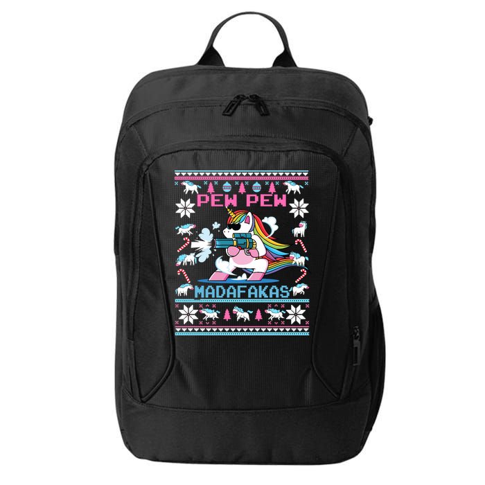 Unicorn Pew Pew Madafakas Ugly Christmas Sweater City Backpack