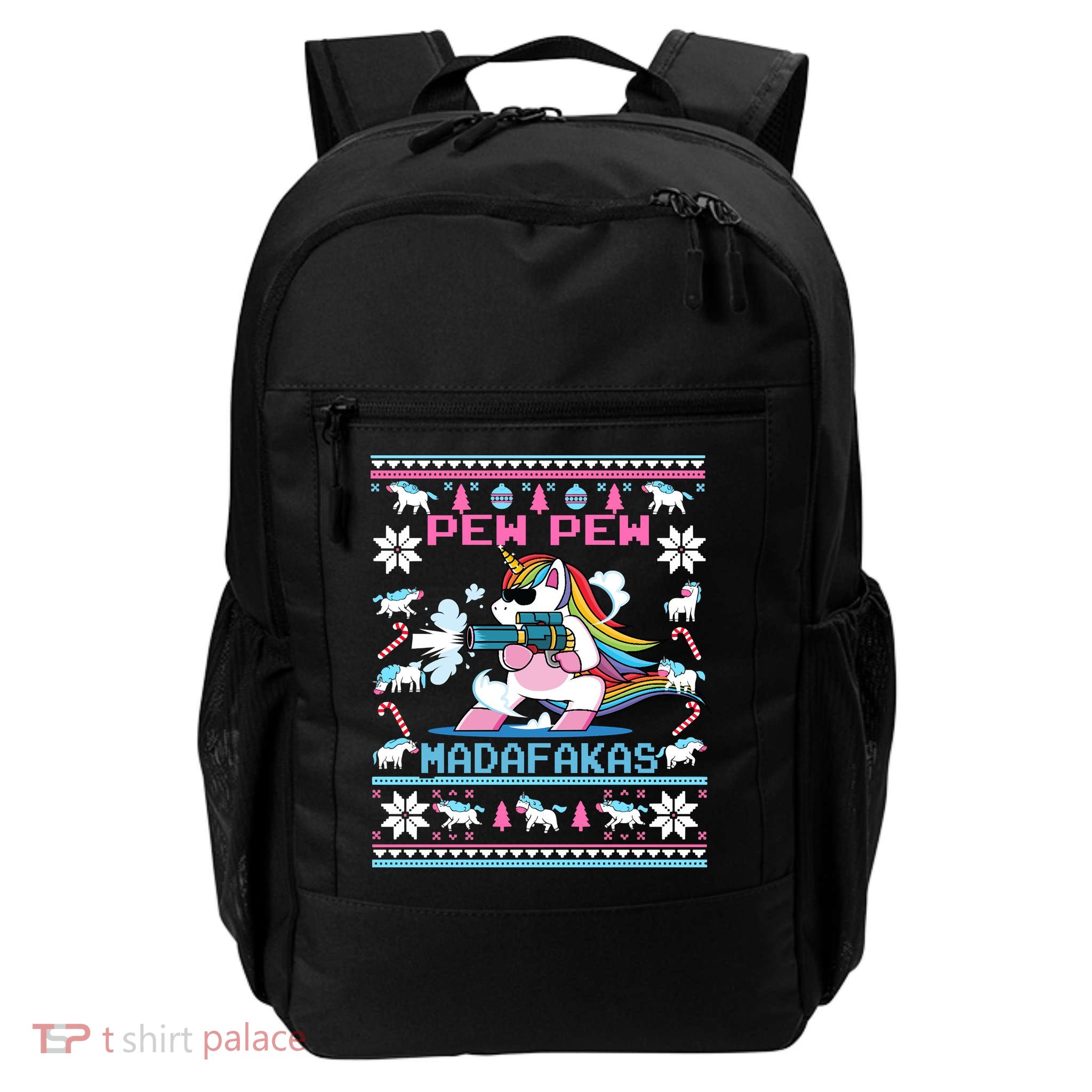 Unicorn Pew Pew Madafakas Ugly Christmas Sweater Backpack