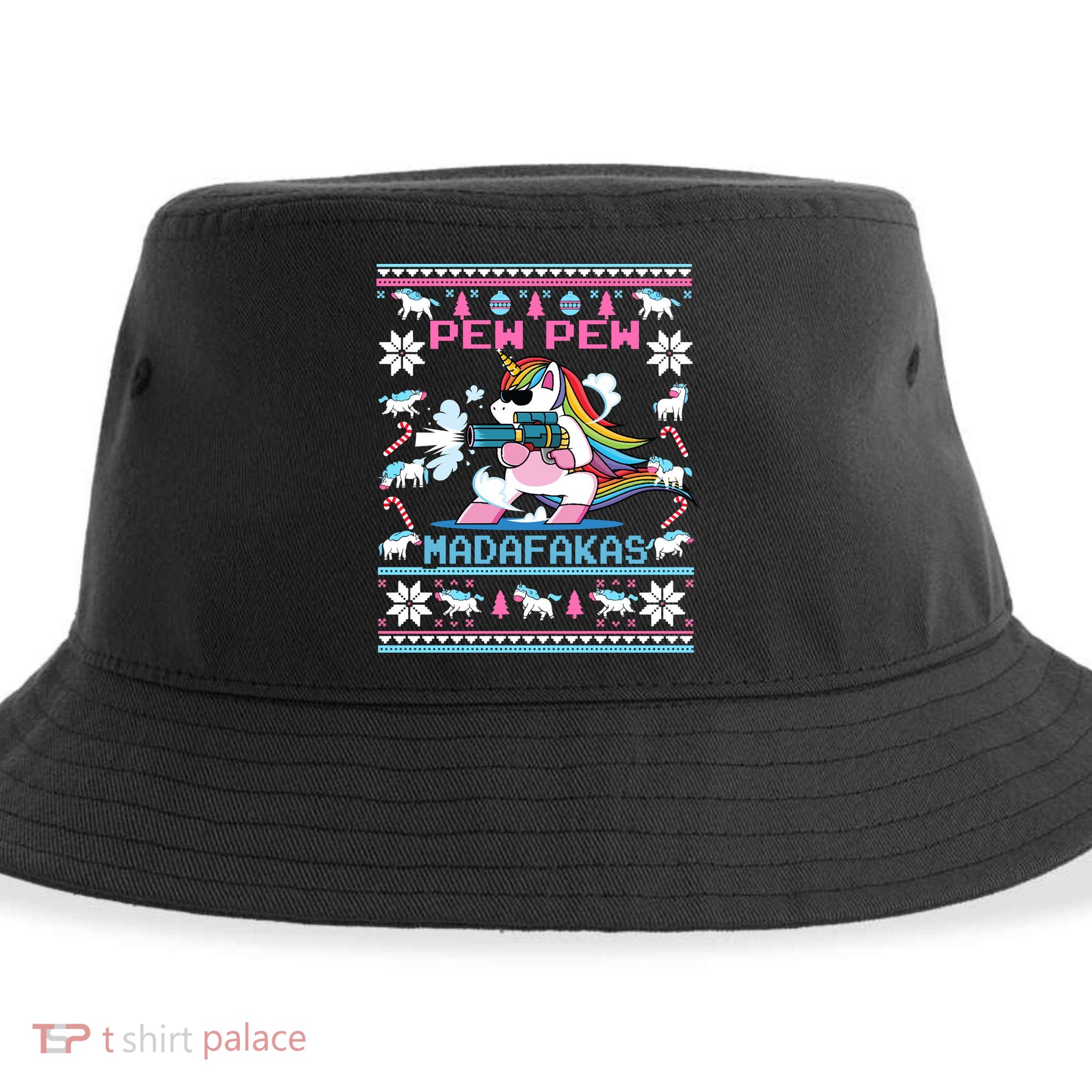 Unicorn Pew Pew Madafakas Ugly Christmas Sweater Sustainable Bucket Hat