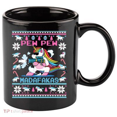 Unicorn Pew Pew Madafakas Ugly Christmas Sweater 11oz C Handle Ceramic Mug