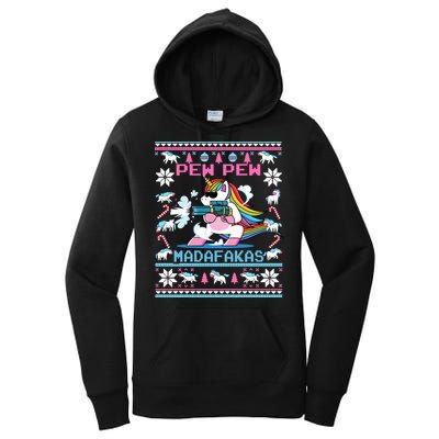 Unicorn Pew Pew Madafakas Ugly Christmas Sweater Women's Pullover Hoodie
