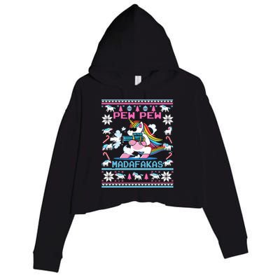 Unicorn Pew Pew Madafakas Ugly Christmas Sweater Crop Fleece Hoodie