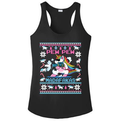 Unicorn Pew Pew Madafakas Ugly Christmas Sweater Ladies PosiCharge Competitor Racerback Tank