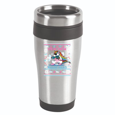 Unicorn Pew Pew Madafakas Ugly Christmas Sweater 16oz Travel Tumbler