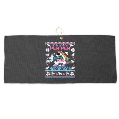 Unicorn Pew Pew Madafakas Ugly Christmas Sweater Large Microfiber Waffle Golf Towel