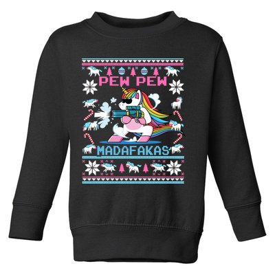 Unicorn Pew Pew Madafakas Ugly Christmas Sweater Toddler Sweatshirt
