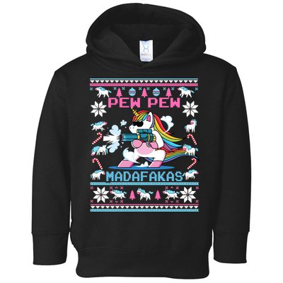Unicorn Pew Pew Madafakas Ugly Christmas Sweater Toddler Hoodie