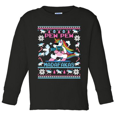 Unicorn Pew Pew Madafakas Ugly Christmas Sweater Toddler Long Sleeve Shirt