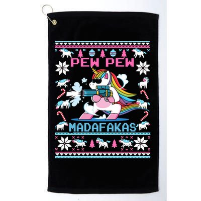 Unicorn Pew Pew Madafakas Ugly Christmas Sweater Golf Towel