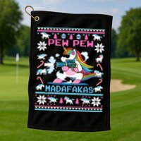 Unicorn Pew Pew Madafakas Ugly Christmas Sweater Golf Towel