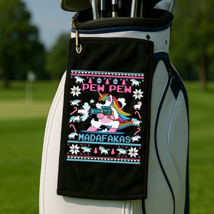 Unicorn Pew Pew Madafakas Ugly Christmas Sweater Golf Towel