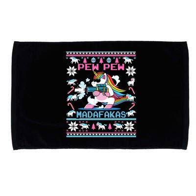 Unicorn Pew Pew Madafakas Ugly Christmas Sweater Microfiber Hand Towel