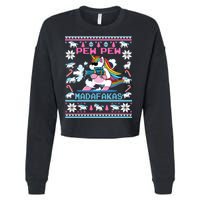 Unicorn Pew Pew Madafakas Ugly Christmas Sweater Cropped Pullover Crew