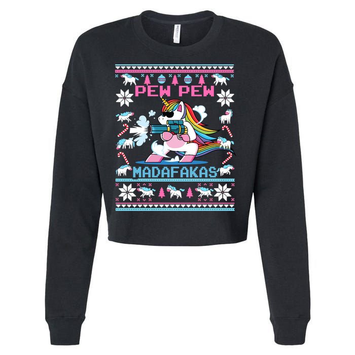Unicorn Pew Pew Madafakas Ugly Christmas Sweater Cropped Pullover Crew