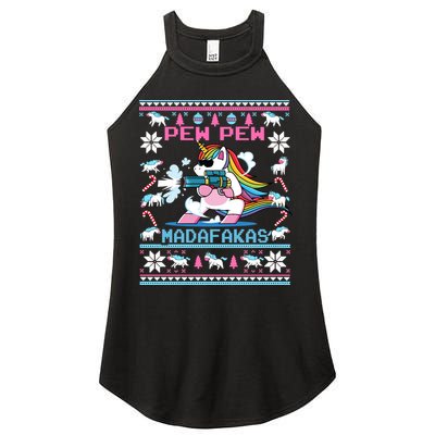 Unicorn Pew Pew Madafakas Ugly Christmas Sweater Women's Perfect Tri Rocker Tank