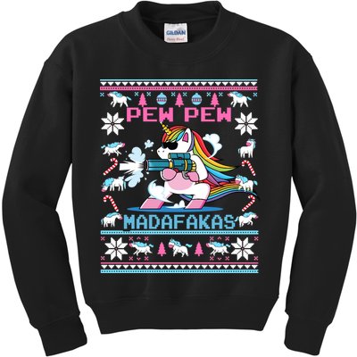 Unicorn Pew Pew Madafakas Ugly Christmas Sweater Kids Sweatshirt