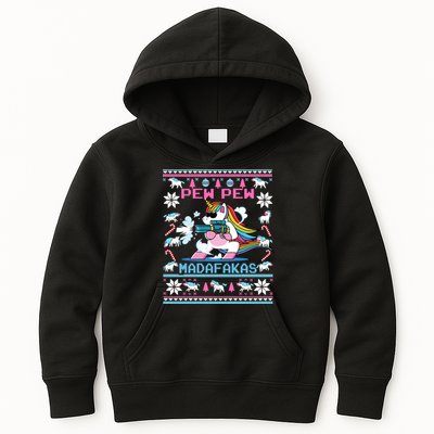 Unicorn Pew Pew Madafakas Ugly Christmas Sweater Kids Hoodie