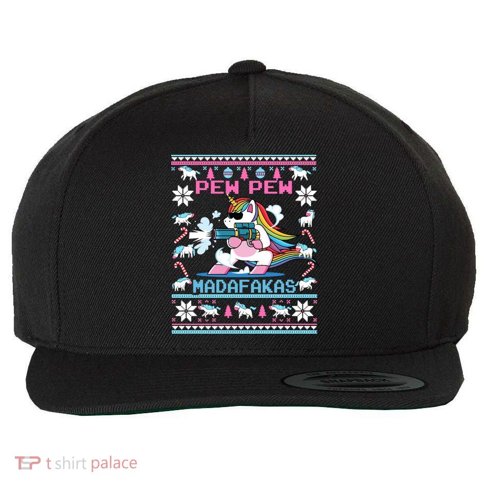Unicorn Pew Pew Madafakas Ugly Christmas Sweater Wool Snapback Cap