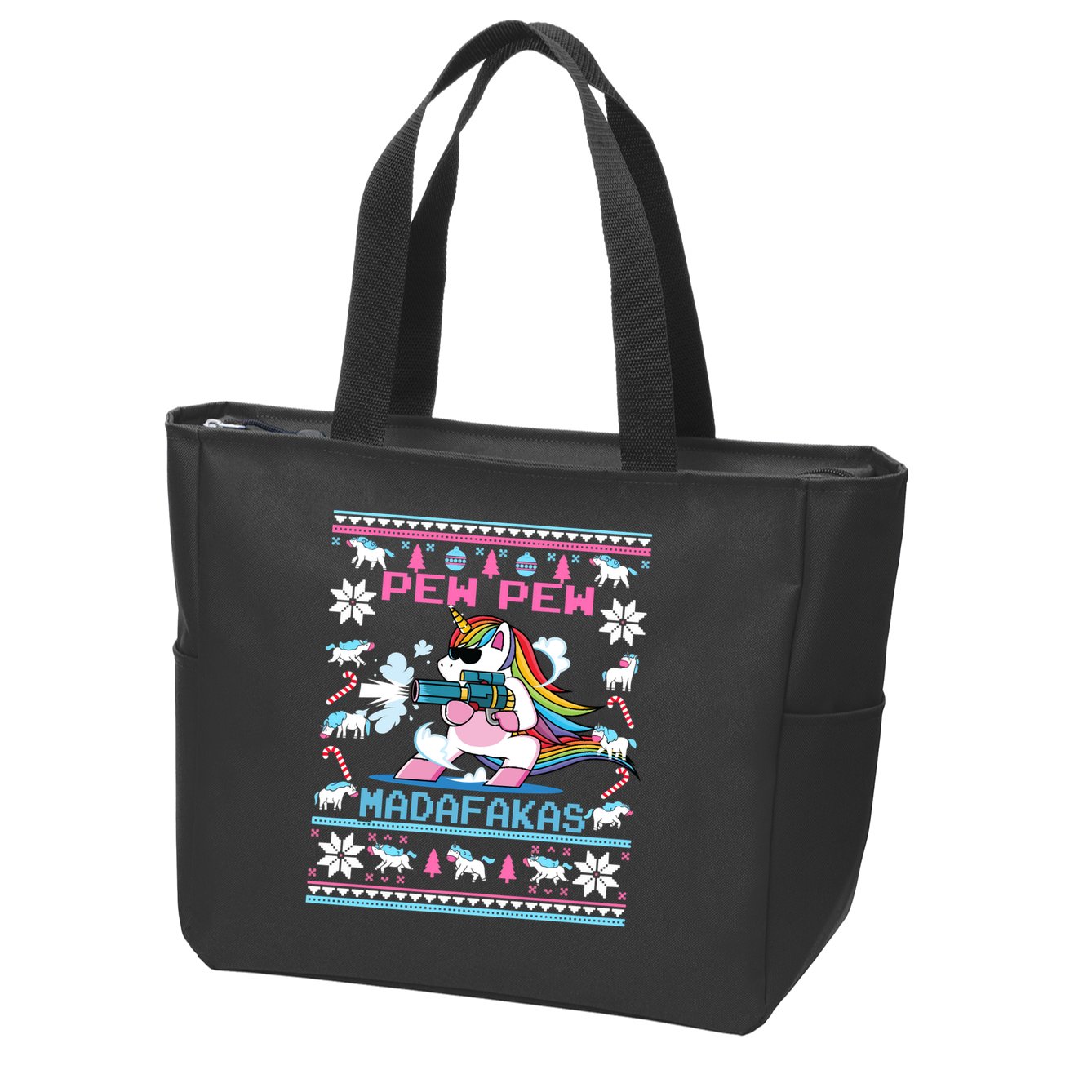 Unicorn Pew Pew Madafakas Ugly Christmas Sweater Zip Tote Bag