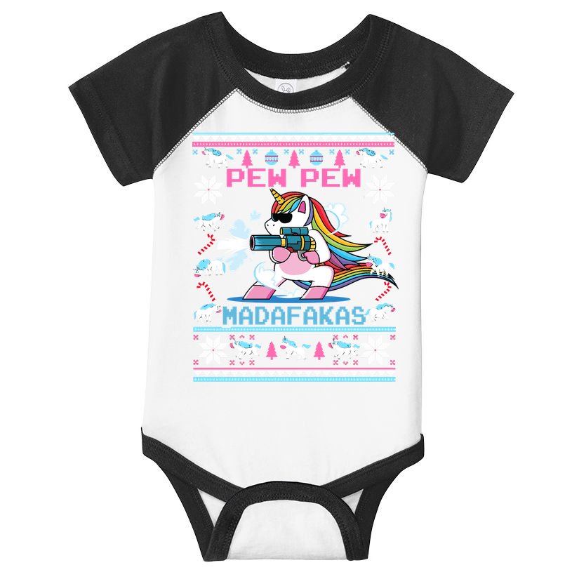 Unicorn Pew Pew Madafakas Ugly Christmas Sweater Infant Baby Jersey Bodysuit
