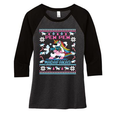 Unicorn Pew Pew Madafakas Ugly Christmas Sweater Women's Tri-Blend 3/4-Sleeve Raglan Shirt