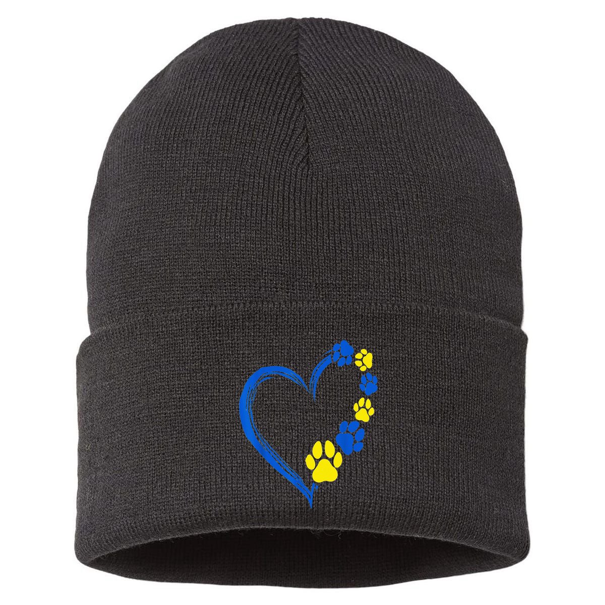 Ukraine Print Pawprint Heart Animal Lover Love Pet Dog Mom Sustainable Knit Beanie
