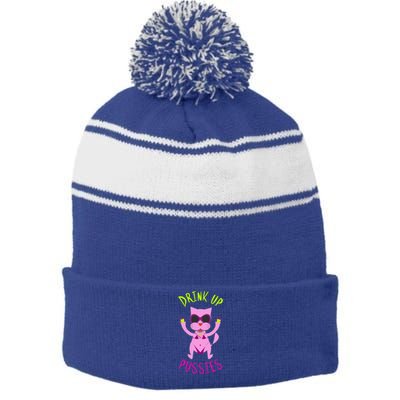 Up Pussies Party Witches And Bitches Gift Cat Lovers Sign Gift Stripe Pom Pom Beanie