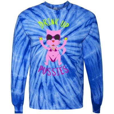 Up Pussies Party Witches And Bitches Gift Cat Lovers Sign Gift Tie-Dye Long Sleeve Shirt