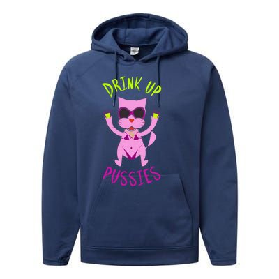 Up Pussies Party Witches And Bitches Gift Cat Lovers Sign Gift Performance Fleece Hoodie