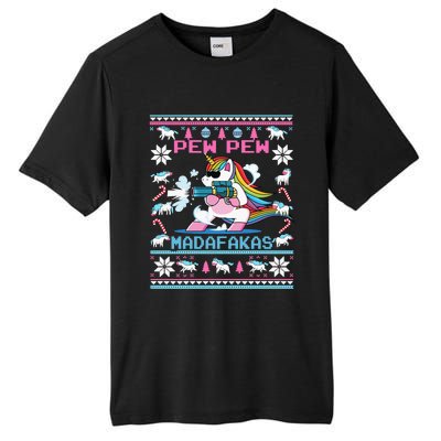 Unicorn Pew Pew Madafakas Ugly Christmas Sweater Tall Fusion ChromaSoft Performance T-Shirt