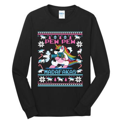 Unicorn Pew Pew Madafakas Ugly Christmas Sweater Tall Long Sleeve T-Shirt