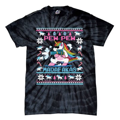 Unicorn Pew Pew Madafakas Ugly Christmas Sweater Tie-Dye T-Shirt