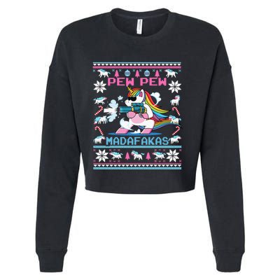 Unicorn Pew Pew Madafakas Ugly Christmas Sweater Cropped Pullover Crew