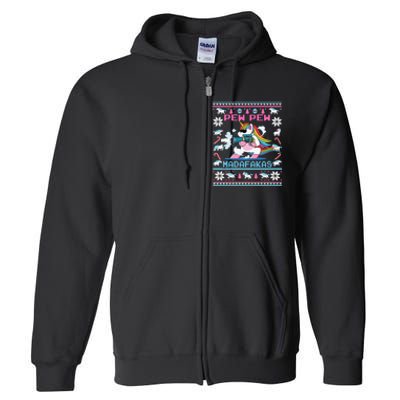 Unicorn Pew Pew Madafakas Ugly Christmas Sweater Full Zip Hoodie