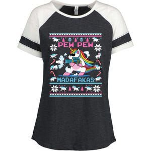 Unicorn Pew Pew Madafakas Ugly Christmas Sweater Enza Ladies Jersey Colorblock Tee