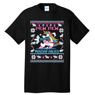 Unicorn Pew Pew Madafakas Ugly Christmas Tall T-Shirt