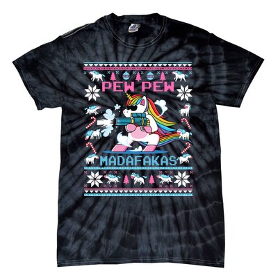 Unicorn Pew Pew Madafakas Ugly Christmas Tie-Dye T-Shirt