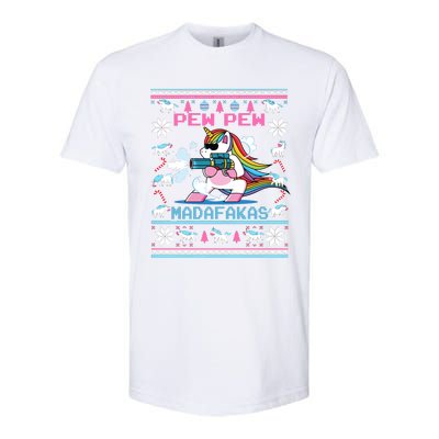 Unicorn Pew Pew Madafakas Ugly Christmas Softstyle® CVC T-Shirt