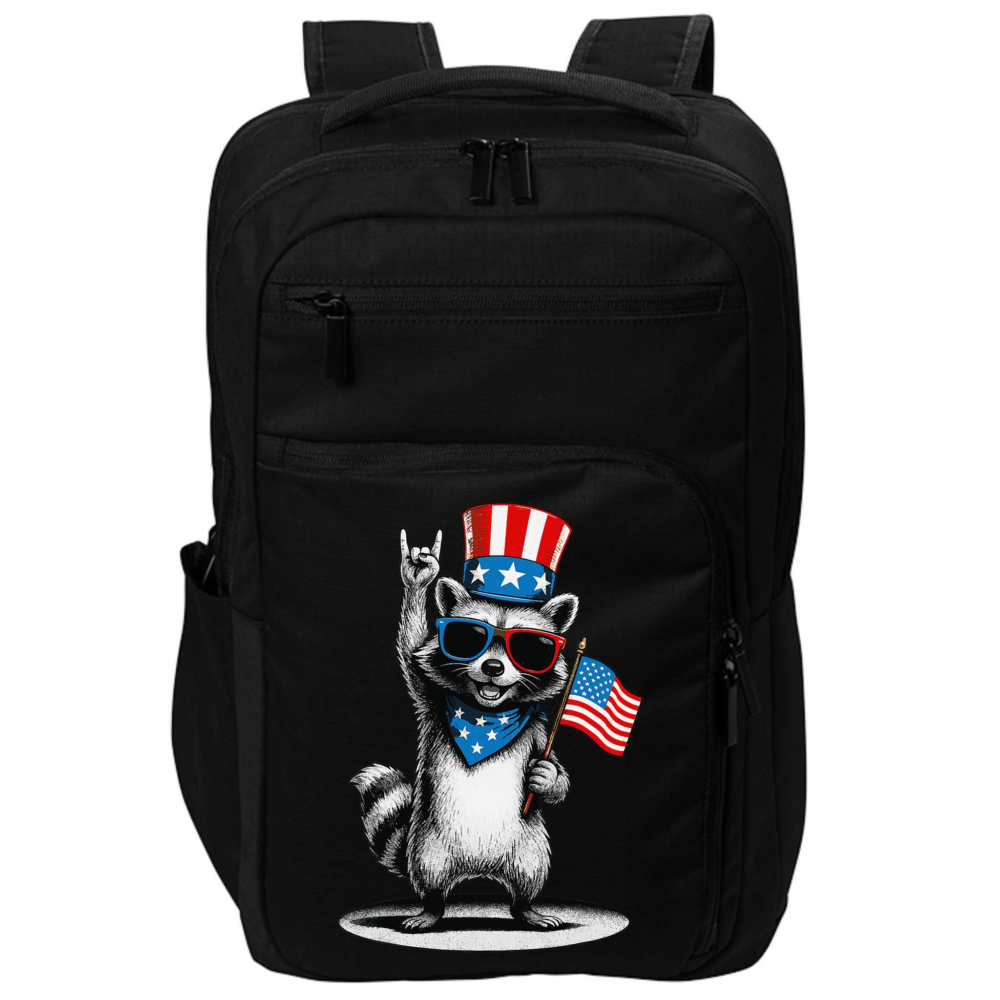 USA Patriotic Raccoon Women Funny 4th Of July Impact Tech Backpack