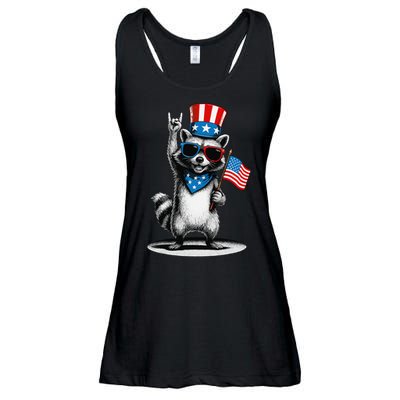 USA Patriotic Raccoon Women Funny 4th Of July Ladies Essential Flowy Tank