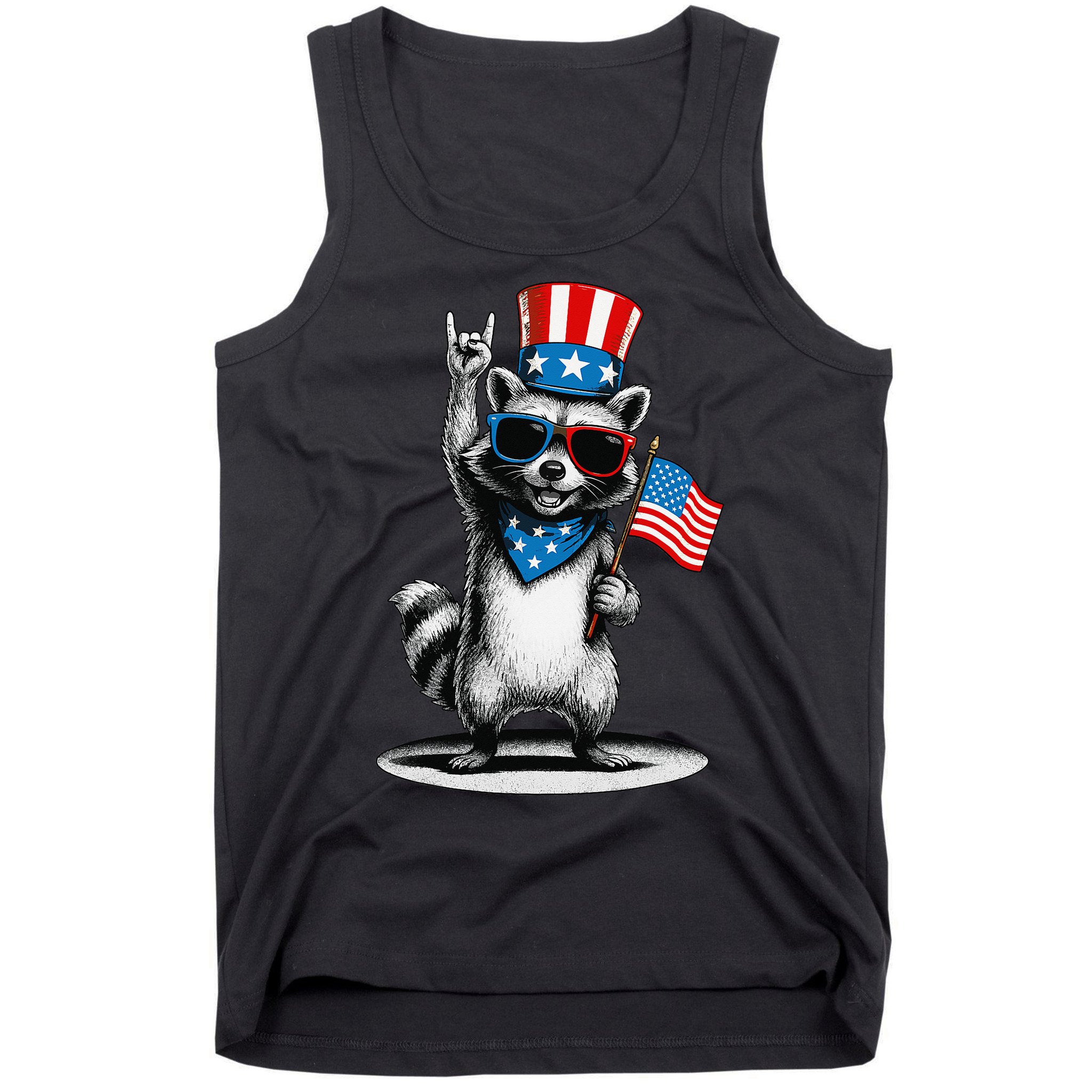 USA Patriotic Raccoon Women Funny 4th Of July Tank Top