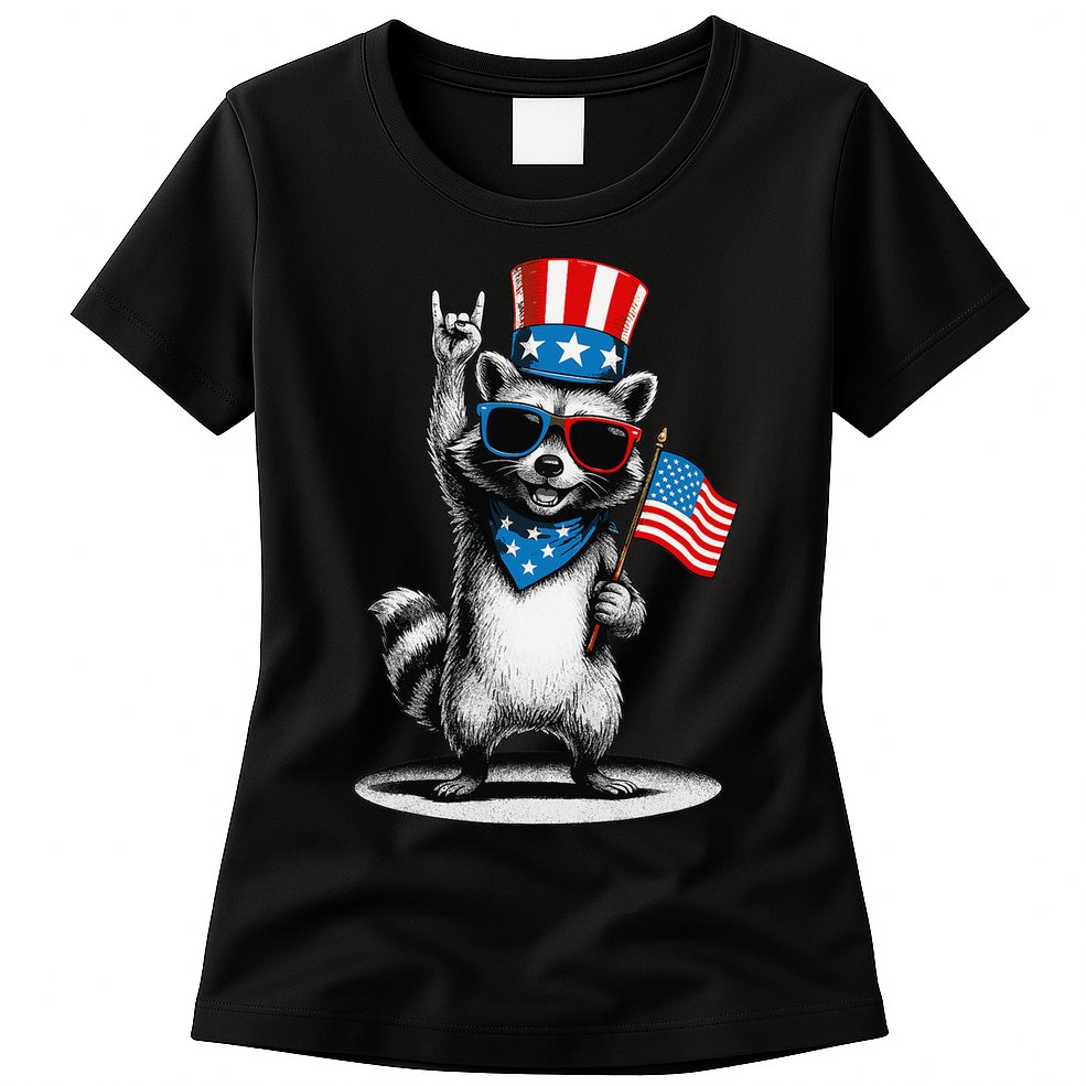 USA Patriotic Raccoon Women Funny 4th Of July Womens T-Shirt