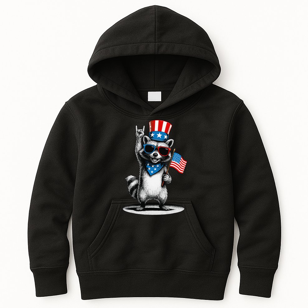 USA Patriotic Raccoon Women Funny 4th Of July Kids Hoodie