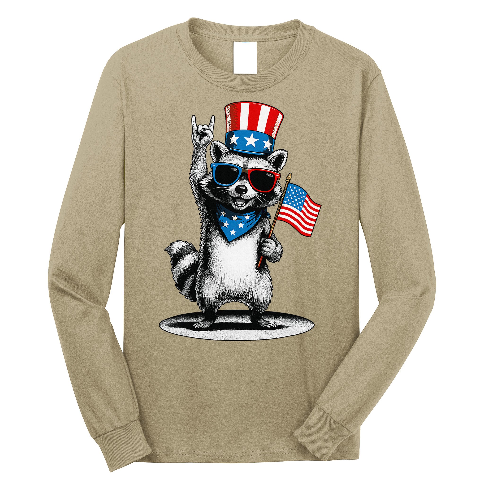 USA Patriotic Raccoon Women Funny 4th Of July Long Sleeve Shirt