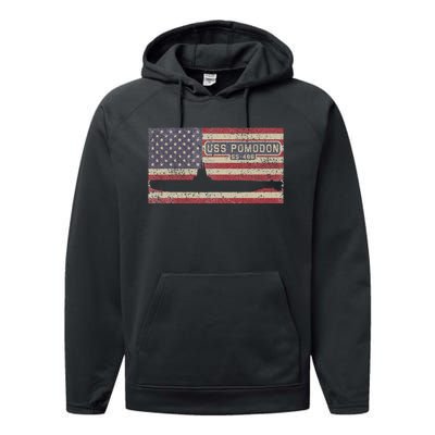 Uss Pomodon Ss486 Submarine Usa American Flag Performance Fleece Hoodie