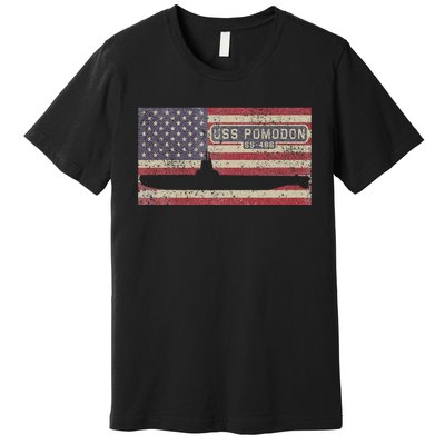 Uss Pomodon Ss486 Submarine Usa American Flag Premium T-Shirt