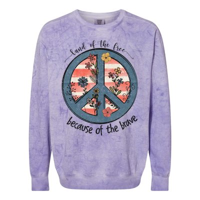 Usa Peace Sign Flag Land Of The Free Because Of The Brave Gift Colorblast Crewneck Sweatshirt