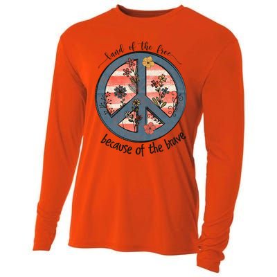 Usa Peace Sign Flag Land Of The Free Because Of The Brave Gift Cooling Performance Long Sleeve Crew